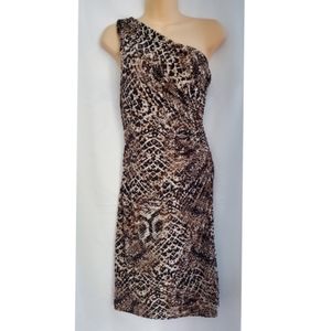 Women Lauren Ralph Lauren Brown Animal Print One Shoulder Side Ruch Dress Size 6